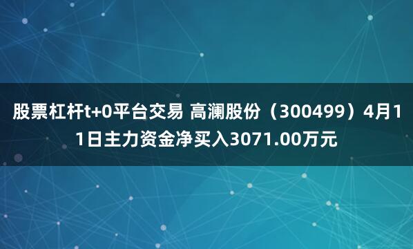 股票杠杆t+0平台交易 高澜股份（300499）4月11日主力资金净买入3071.00万元