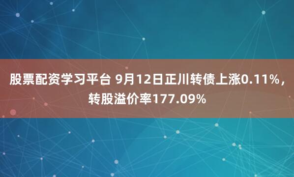 股票配资学习平台 9月12日正川转债上涨0.11%，转股溢价率177.09%